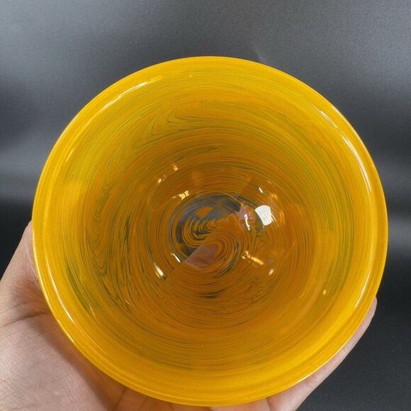 Vintage Glass Dish Bowl Clear With Orange Swirls Round Bowl Kitchenware Decor - Picture 5 of 13